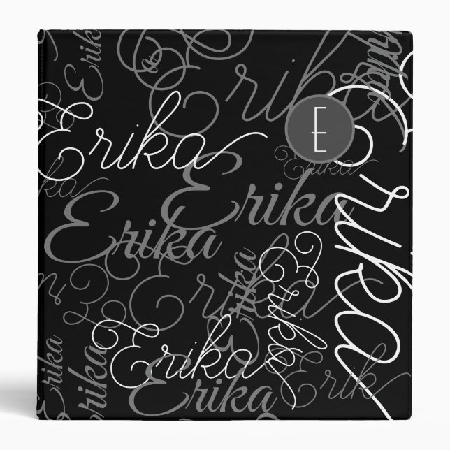 Custom Name Repeated Modern Monogrammed B&W Binder (Front)