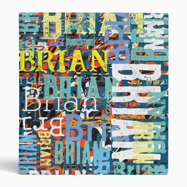 Custom Name Repeated Retro Subway Typography Binder (Front)