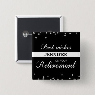 Custom Name, Retirement Congratulations Black 2 Inch Square Button