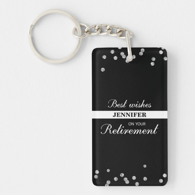 Custom Name, Retirement Congratulations Black Keychain (Front)