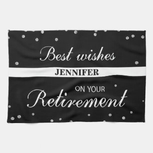 Custom Name, Retirement Congratulations Black Kitchen Towel