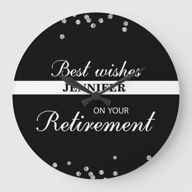 Custom Name, Retirement Congratulations Black Large Clock (Front)