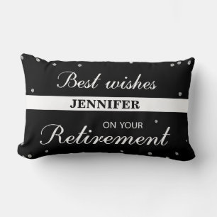 Custom Name, Retirement Congratulations Black Lumbar Pillow