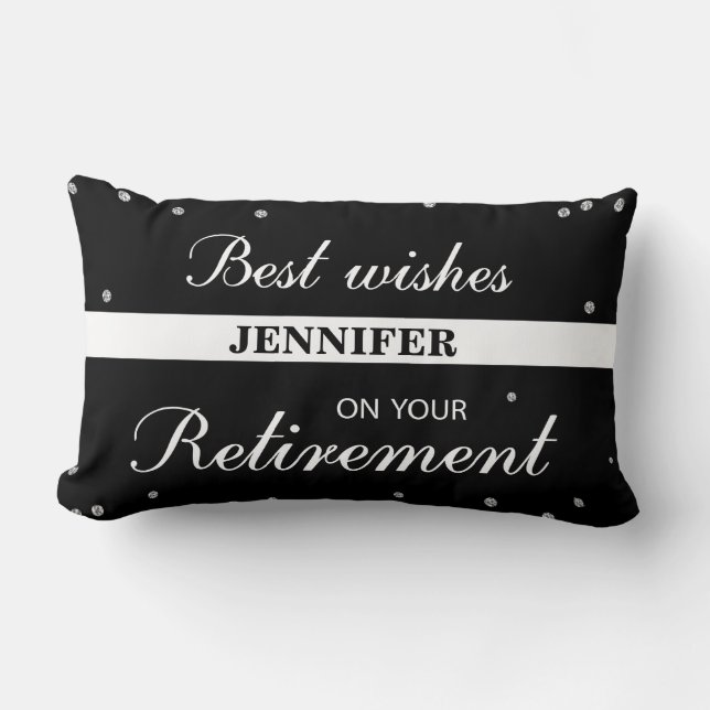 Custom Name, Retirement Congratulations Black Lumbar Pillow (Front)