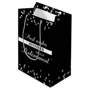 Custom Name, Retirement Congratulations Black Medium Gift Bag