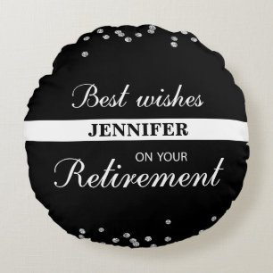 Custom Name, Retirement Congratulations Black Round Pillow
