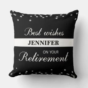 Custom Name, Retirement Congratulations Black Throw Pillow