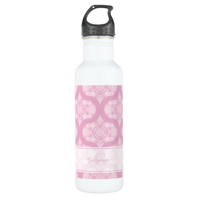 Custom Name Retro 1970s Preppy In Pink Mandala 710 Ml Water Bottle (Front)