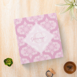 Custom Name Retro 1970s Preppy In Pink Mandala Binder
