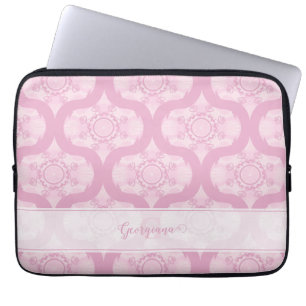 Custom Name Retro 1970s Preppy In Pink Mandala Laptop Sleeve