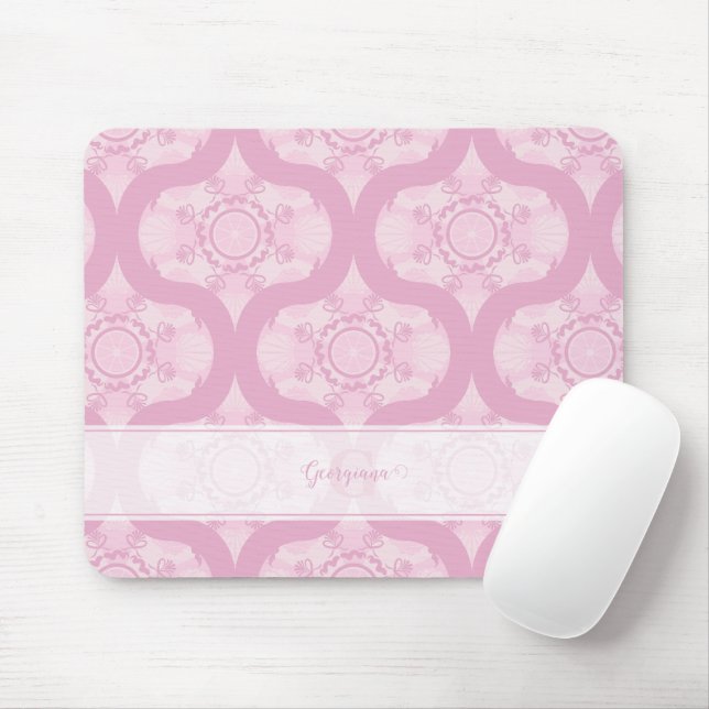 Custom Name Retro 1970s Preppy In Pink Mandala Mouse Pad (With Mouse)