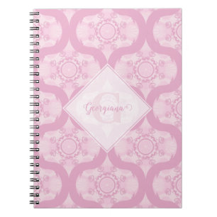 Custom Name Retro 1970s Preppy In Pink Mandala Notebook