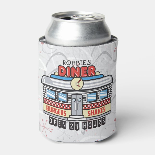 Custom NAME Retro 50s Diner Sign Fifties Atomic Can Cooler (Can Front)