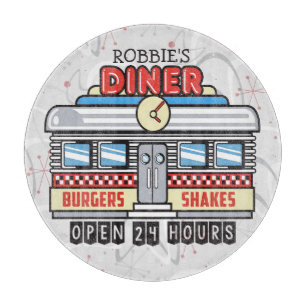 Custom NAME Retro 50s Diner Sign Fifties Atomic Cutting Board