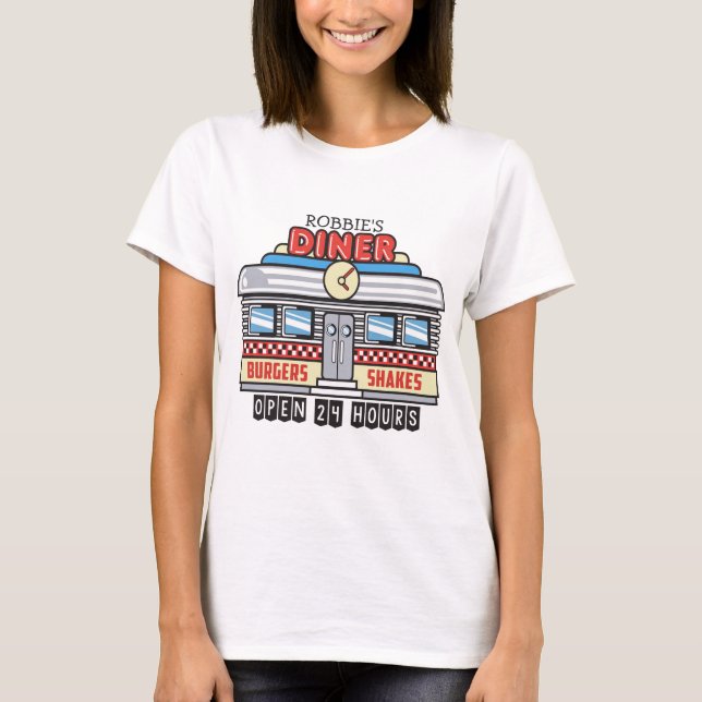 Custom NAME Retro 50s Diner Sign Fifties Atomic T-Shirt (Front)