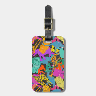 Custom Name Retro Animal Silhouettes Pattern Luggage Tag