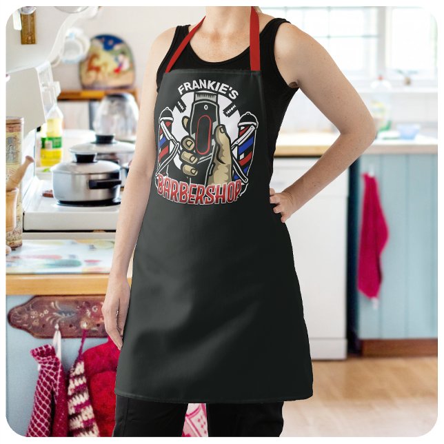 Custom NAME Retro Barber Shop Pole Barbershop Apron (Creator Uploaded)
