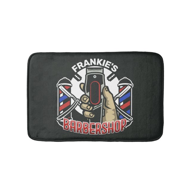 Custom NAME Retro Barber Shop Pole Barbershop Bath Mat (Front)