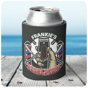 Custom NAME Retro Barber Shop Pole Barbershop Can Cooler