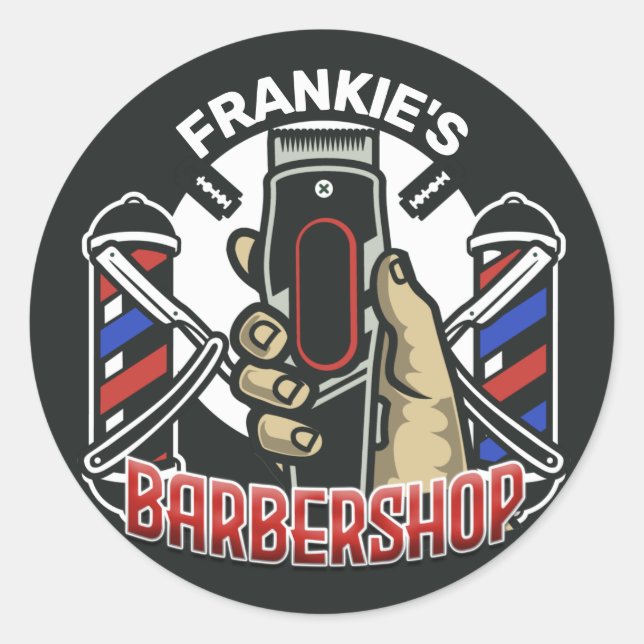 Custom NAME Retro Barber Shop Pole Barbershop Classic Round Sticker (Front)