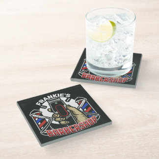 Custom NAME Retro Barber Shop Pole Barbershop Glass Coaster