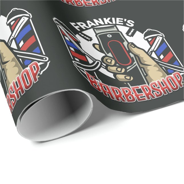 Custom NAME Retro Barber Shop Pole Barbershop Wrapping Paper (Roll Corner)