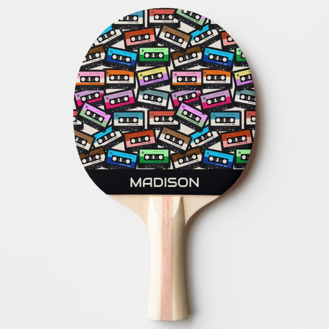 Custom Name Retro Casette Tapes Ping Pong Paddle (Front)