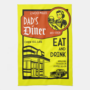 Custom Name Retro Diner American Kitchen Towel