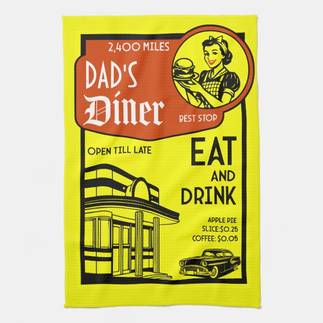Custom Name Retro Diner American  Kitchen Towel (Vertical)