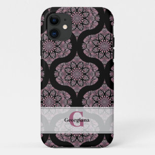 Custom Name Retro Dusky Rose Floral Fronds Mandala iPhone 11 Case