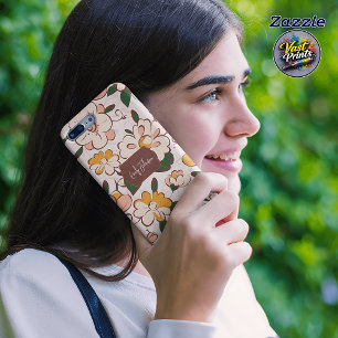 Custom Name Retro Floral Cream Yellow Flower iPhone 11 Pro Case