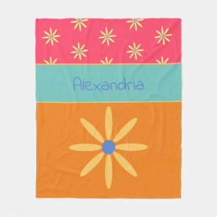 Custom Name Retro Flower Fleece Blanket