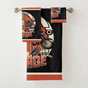 Custom NAME Retro Gas Pump Motorcycle Biker Garage Bath Towel Set