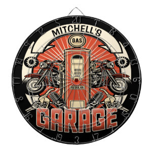 Custom NAME Retro Gas Pump Motorcycle Biker Garage Dartboard