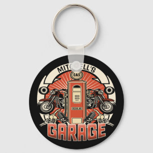 Custom NAME Retro Gas Pump Motorcycle Biker Garage Keychain