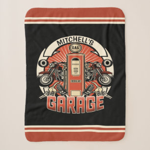 Custom NAME Retro Gas Pump Motorcycle Biker Garage Sherpa Blanket
