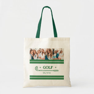 Custom Name Retro Green golf lover photo Tote Bag