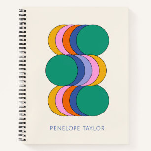 Custom Name Retro Modern Geometric Art Cover Notebook
