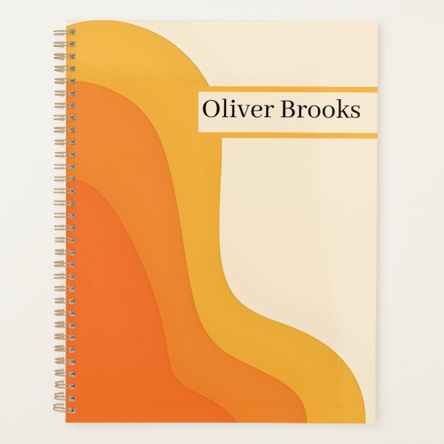Custom Name Retro Orange Wavy Notebook Planner (Front)