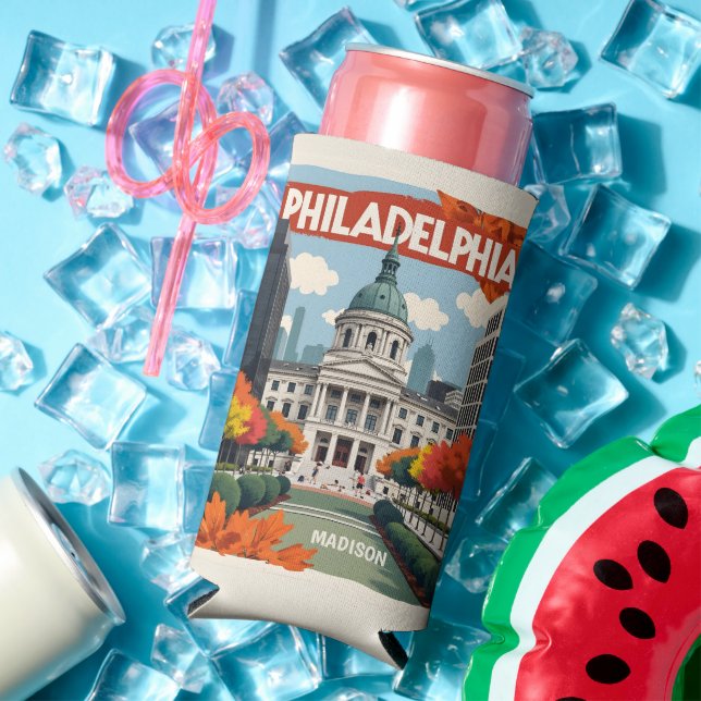 Custom Name Retro Philadelphia Seltzer Can Cooler (In Situ Summer)