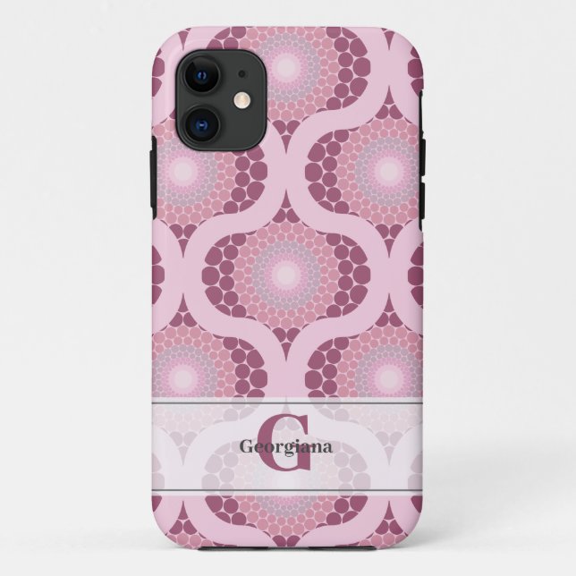 Custom Name Retro Radiant Dusky Rose Dot Mandala Case-Mate iPhone Case (Back)