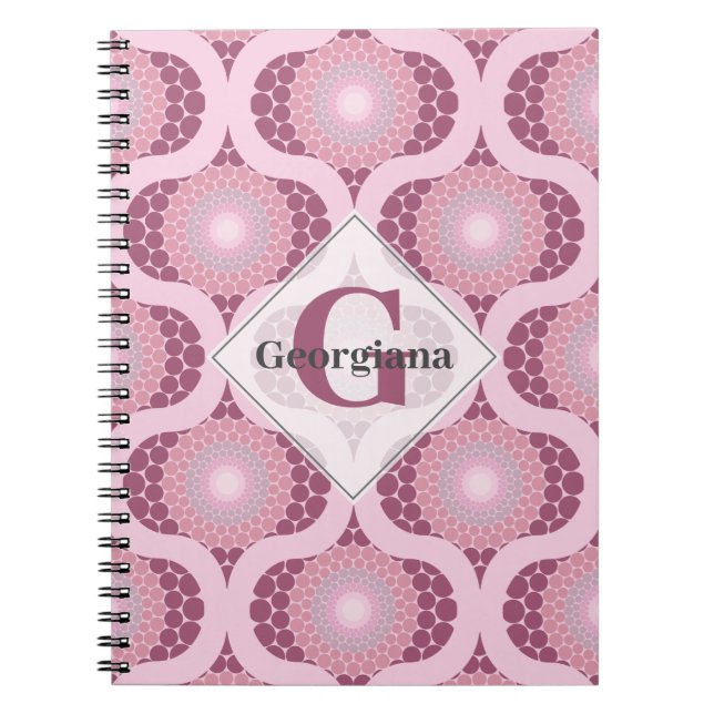 Custom Name Retro Radiant Dusky Rose Dot Mandala Notebook (Front)