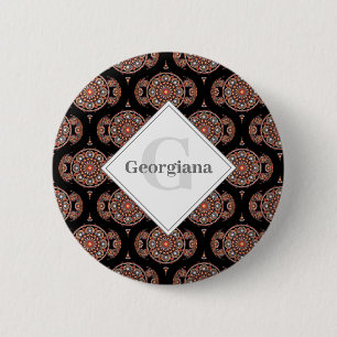 Custom Name Retro Safari Sunset Bohemian Mandala 2 Inch Round Button