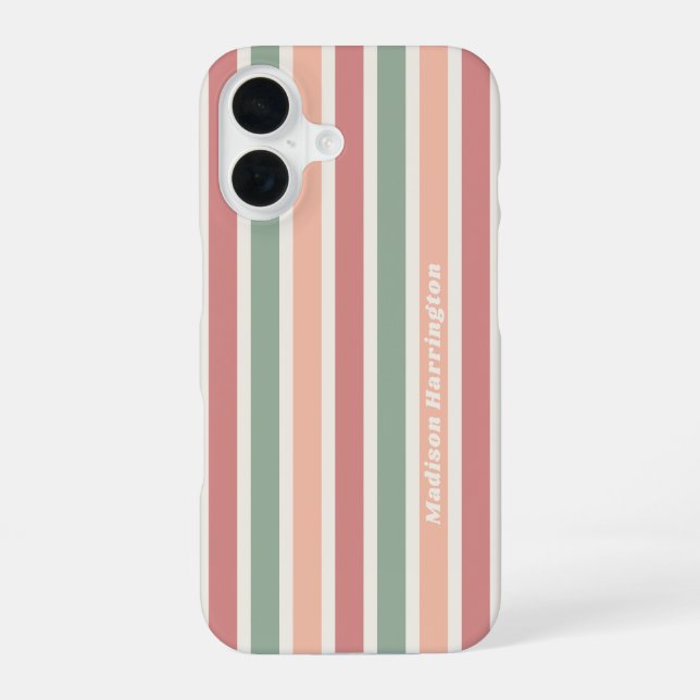 Custom Name Retro Stripes Pattern iPhone 16 Case (Back)
