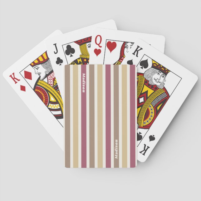 Custom Name Retro Stripes Pattern Playing Cards (Back)
