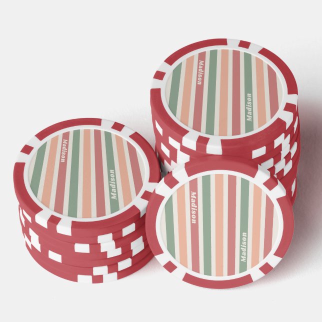 Custom Name Retro Stripes Pattern Poker Chips (Stack)