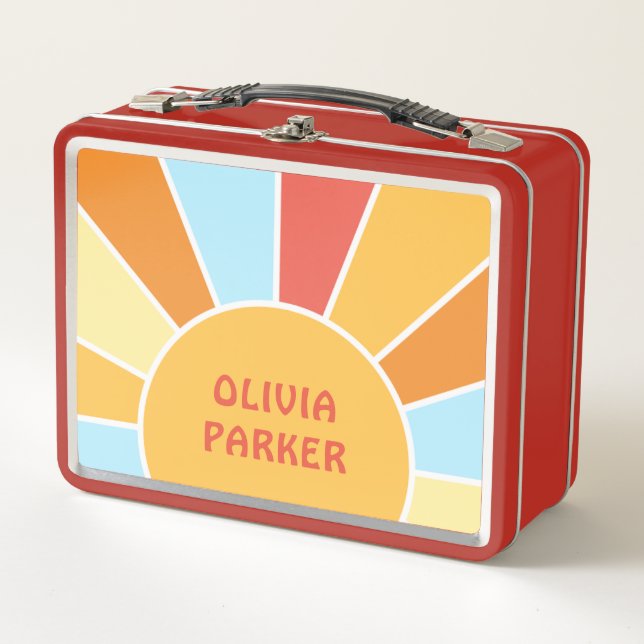 Custom Name Retro Sunray Colourful Metal Lunch Box (Front)