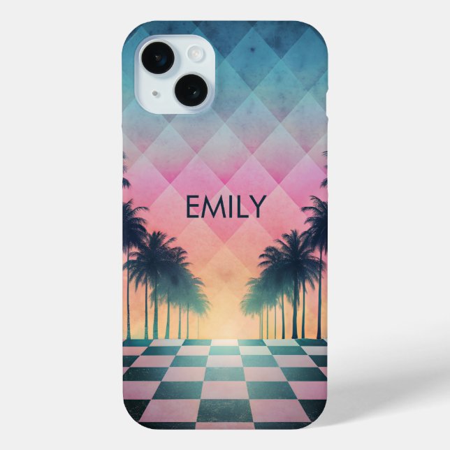 Custom Name Retro Synthwave Sunset Palm Trees Case-Mate iPhone Case (Back)