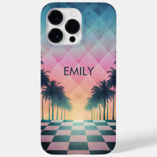 Custom Name Retro Synthwave Sunset Palm Trees Case-Mate iPhone 14 Pro Max Case