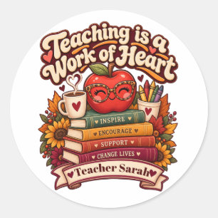 Custom Name Retro Teacher Appreciation Coffee Classic Round Sticker